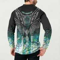 Aotearoa Maori Iwi Heritage Button Sweatshirt Ngati Kahungunu Paua Shell Turquoise
