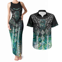 Aotearoa Maori Iwi Heritage Couples Matching Tank Maxi Dress and Hawaiian Shirt Ngati Kahungunu Paua Shell Turquoise