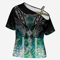 Aotearoa Maori Iwi Heritage Cross Shoulder Shirt Ngati Kahungunu Paua Shell Turquoise