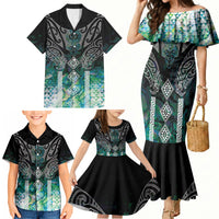 Aotearoa Maori Iwi Heritage Family Matching Mermaid Dress and Hawaiian Shirt Ngati Kahungunu Paua Shell Turquoise