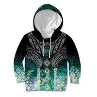 Aotearoa Maori Iwi Heritage Kid Hoodie Ngati Kahungunu Paua Shell Turquoise