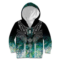 Aotearoa Maori Iwi Heritage Kid Hoodie Ngati Kahungunu Paua Shell Turquoise