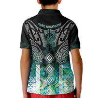 Aotearoa Maori Iwi Heritage Kid Polo Shirt Ngati Kahungunu Paua Shell Turquoise