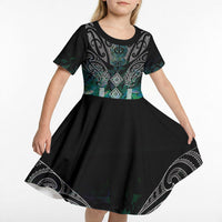 Aotearoa Maori Iwi Heritage Kid Short Sleeve Dress Ngati Kahungunu Paua Shell Turquoise