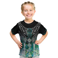 Aotearoa Maori Iwi Heritage Kid T Shirt Ngati Kahungunu Paua Shell Turquoise
