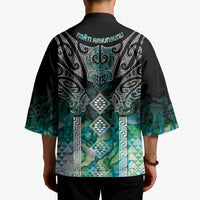 Aotearoa Maori Iwi Heritage Kimono Ngati Kahungunu Paua Shell Turquoise