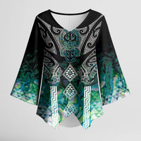 Aotearoa Maori Iwi Heritage Kimono Sleeve Blouse Ngati Kahungunu Paua Shell Turquoise