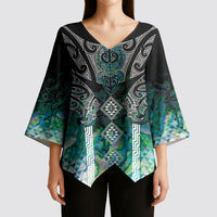Aotearoa Maori Iwi Heritage Kimono Sleeve Blouse Ngati Kahungunu Paua Shell Turquoise
