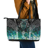 Aotearoa Maori Iwi Heritage Leather Tote Bag Ngati Kahungunu Paua Shell Turquoise