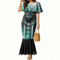 Aotearoa Maori Iwi Heritage Mermaid Dress Ngati Kahungunu Paua Shell Turquoise