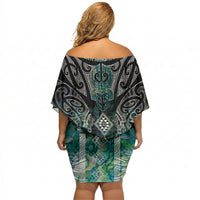Aotearoa Maori Iwi Heritage Off Shoulder Short Dress Ngati Kahungunu Paua Shell Turquoise