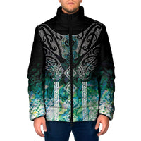Aotearoa Maori Iwi Heritage Padded Jacket Ngati Kahungunu Paua Shell Turquoise