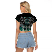 Aotearoa Maori Iwi Heritage Raglan Cropped T Shirt Ngati Kahungunu Paua Shell Turquoise