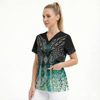 Aotearoa Maori Iwi Heritage Scrub Top Ngati Kahungunu Paua Shell Turquoise