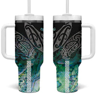 Aotearoa Maori Iwi Heritage Tumbler With Handle Ngati Kahungunu Paua Shell Turquoise