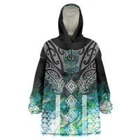 Aotearoa Maori Iwi Heritage Wearable Blanket Hoodie Ngati Kahungunu Paua Shell Turquoise