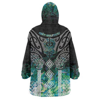 Aotearoa Maori Iwi Heritage Wearable Blanket Hoodie Ngati Kahungunu Paua Shell Turquoise