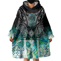 Aotearoa Maori Iwi Heritage Wearable Blanket Hoodie Ngati Kahungunu Paua Shell Turquoise