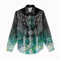 Aotearoa Maori Iwi Heritage Women Casual Shirt Ngati Kahungunu Paua Shell Turquoise