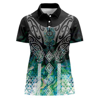 Aotearoa Maori Iwi Heritage Women Polo Shirt Ngati Kahungunu Paua Shell Turquoise
