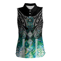 Aotearoa Maori Iwi Heritage Women Sleeveless Polo Shirt Ngati Kahungunu Paua Shell Turquoise