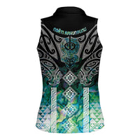 Aotearoa Maori Iwi Heritage Women Sleeveless Polo Shirt Ngati Kahungunu Paua Shell Turquoise
