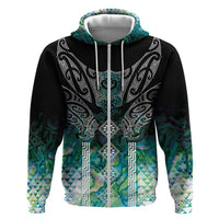 Aotearoa Maori Iwi Heritage Zip Hoodie Ngati Kahungunu Paua Shell Turquoise