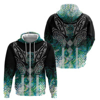 Aotearoa Maori Iwi Heritage Zip Hoodie Ngati Kahungunu Paua Shell Turquoise