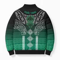 Aotearoa Maori Iwi Heritage Bomber Puffer Jacket Ngai Tahu Pounamu Green