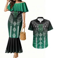 Aotearoa Maori Iwi Heritage Couples Matching Mermaid Dress and Hawaiian Shirt Ngai Tahu Pounamu Green
