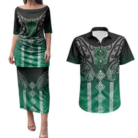 Aotearoa Maori Iwi Heritage Couples Matching Puletasi and Hawaiian Shirt Ngai Tahu Pounamu Green