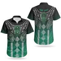 Aotearoa Maori Iwi Heritage Couples Matching Short Sleeve Bodycon Dress and Hawaiian Shirt Ngai Tahu Pounamu Green