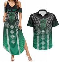 Aotearoa Maori Iwi Heritage Couples Matching Summer Maxi Dress and Hawaiian Shirt Ngai Tahu Pounamu Green