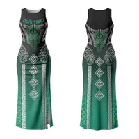 Aotearoa Maori Iwi Heritage Couples Matching Tank Maxi Dress and Hawaiian Shirt Ngai Tahu Pounamu Green