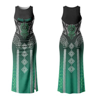 Aotearoa Maori Iwi Heritage Family Matching Tank Maxi Dress and Hawaiian Shirt Ngai Tahu Pounamu Green