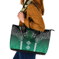 Aotearoa Maori Iwi Heritage Leather Tote Bag Ngai Tahu Pounamu Green