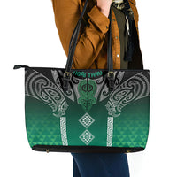 Aotearoa Maori Iwi Heritage Leather Tote Bag Ngai Tahu Pounamu Green