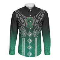 Aotearoa Maori Iwi Heritage Long Sleeve Button Shirt Ngai Tahu Pounamu Green