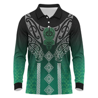 Aotearoa Maori Iwi Heritage Long Sleeve Polo Shirt Ngai Tahu Pounamu Green