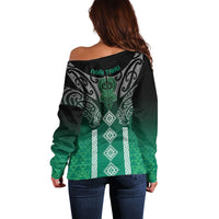 Aotearoa Maori Iwi Heritage Off Shoulder Sweater Ngai Tahu Pounamu Green