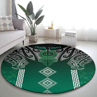 Aotearoa Maori Iwi Heritage Round Carpet Ngai Tahu Pounamu Green