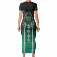 Aotearoa Maori Iwi Heritage Short Sleeve Bodycon Dress Ngai Tahu Pounamu Green