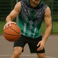 Aotearoa Maori Iwi Heritage Sleeveless Hoodie Ngai Tahu Pounamu Green