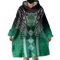 Aotearoa Maori Iwi Heritage Wearable Blanket Hoodie Ngai Tahu Pounamu Green
