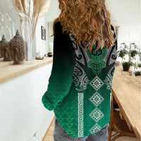 Aotearoa Maori Iwi Heritage Women Casual Shirt Ngai Tahu Pounamu Green