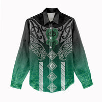 Aotearoa Maori Iwi Heritage Women Casual Shirt Ngai Tahu Pounamu Green