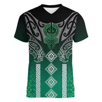 Aotearoa Maori Iwi Heritage Women V-Neck T-Shirt Ngai Tahu Pounamu Green
