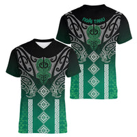 Aotearoa Maori Iwi Heritage Women V-Neck T-Shirt Ngai Tahu Pounamu Green