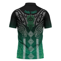 Aotearoa Maori Iwi Heritage Zipper Polo Shirt Ngai Tahu Pounamu Green