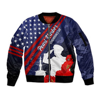 Pearl Harbor Remembrance Day Sleeve Zip Bomber Jacket Poppy Mix Style LT7 Unisex Navy Blue - Polynesian Pride